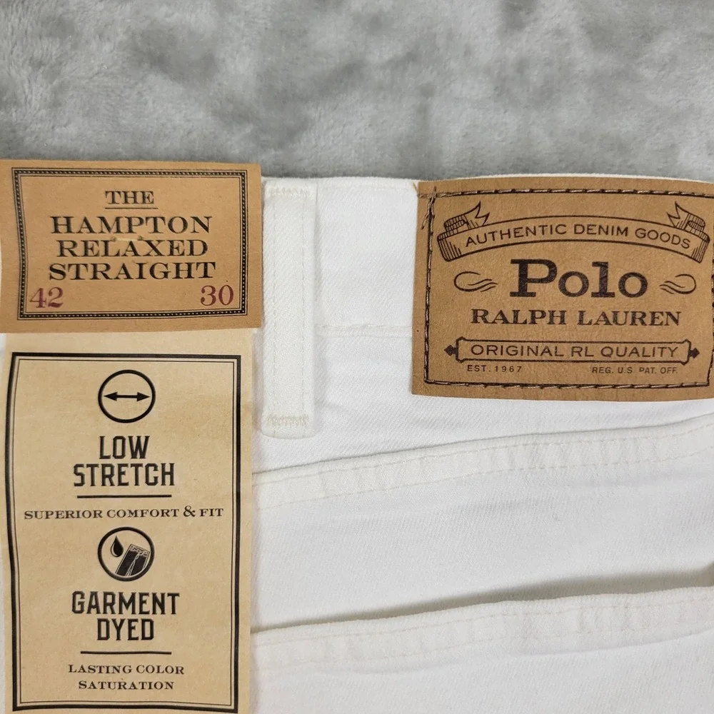 Polo Ralph Lauren The Hampton Relaxed Straight White Stretch Jeans Men's 42x30 - Picture 8 of 13